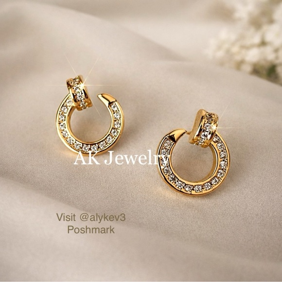 Jewelry - 💎LUXURY NAIL EARRINGS GOLD Zircon Diamond Pave Elegant Classy